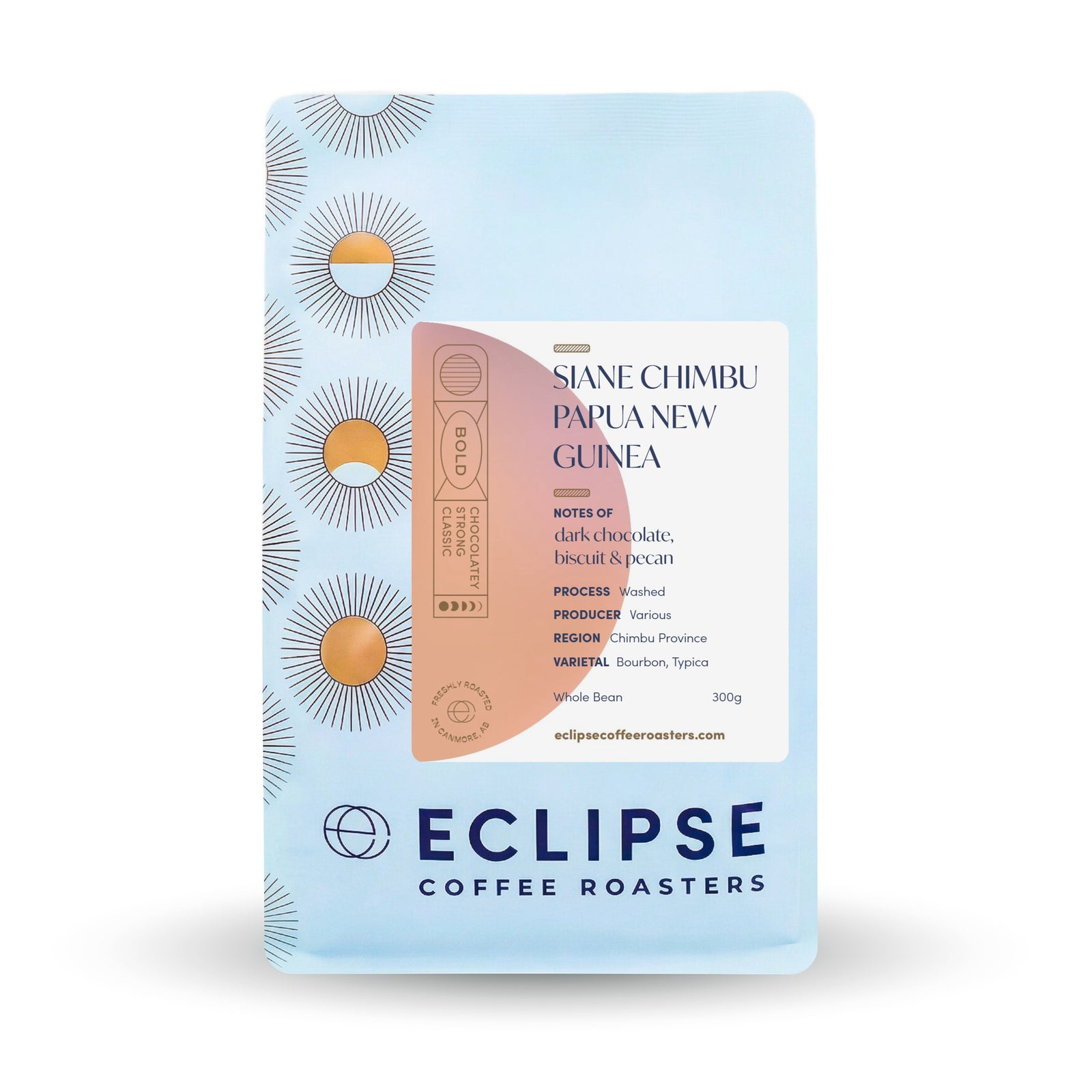 Eclipse Coffee Roasters Siane Chimbu Papua New Guinea whole bean coffee, 300g bag, washed process with notes of stone fruit and brown sugar