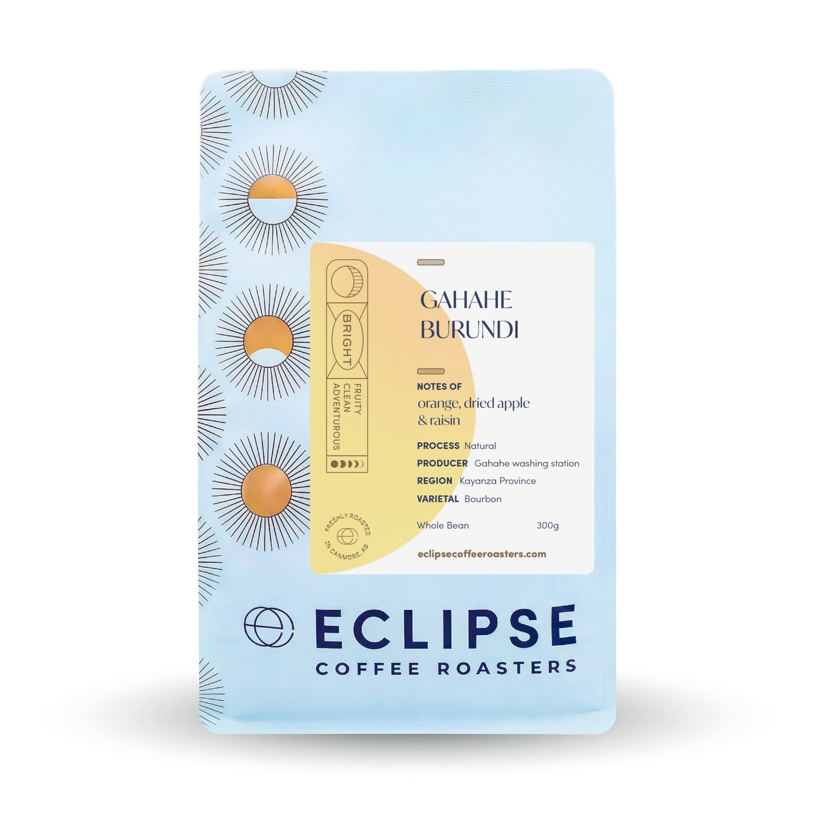 Eclipse Coffee Roasters Gahahe Burundi whole bean coffee, 300g bag, washed process with notes of blackcurrant, black tea and brown sugar